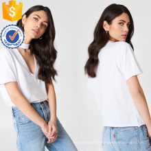 Algodão Branco Com Decote Em V Manga Curta Verão Top Fabricação Atacado Moda Feminina Vestuário (TA0079T)